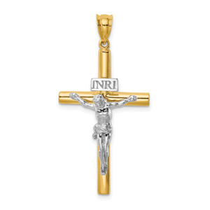 14KT  Two-tone Polished INRI Crucifix Cross Pendant