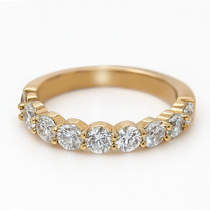 14kt Yellow Gold Shared Prong 9 Diamond Wedding Band  1.70 CTW 