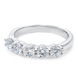14kt White Gold 5 Stone Shared Prong Diamond Wedding Band  1.05 CTW 
