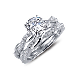 Lafonn Engagement Ring with Wedding Band in sterling silver bonded with platinum