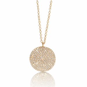 14KT Yellow Gold Pave Diamond Disc Necklace 0.60 CTW
