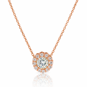 14KT Rose Gold Diamond Halo Necklace 1.55 CTW