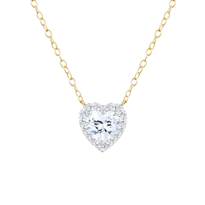 MN0033 - Brilliant Heart Lab-Created Diamond Halo Pendant Necklace in 14K Yellow Gold by Monte Luna