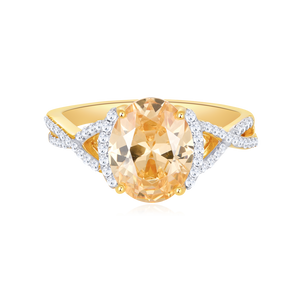 MR0099 - Side Halo Twist Shank Ring in 14K Yellow Gold by Monte Luna