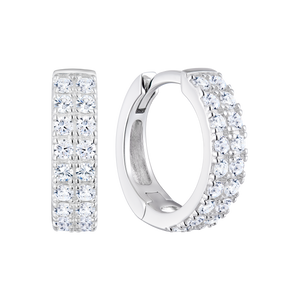 BE0158W - Double Row Hoop Earrings in Rhodium-Plated Sterling Silver