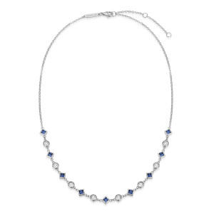 BN0255W - Lab-Created Blue Sapphire & Lab-Created Diamond Station Necklace