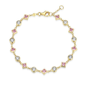 BB0256Y - Lab-Created Pink Sapphire & Lab-Created Diamond Station Bracelet
