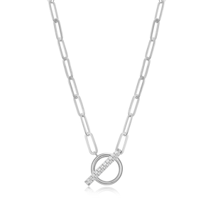 BN0234W - Lab-Created Diamond Toggle-Look Paperclip Necklace in Rhodium-Plated Sterling Silver