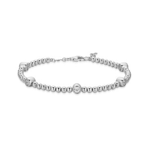 BB0269W - Bezel-Set Multi-Station Lab-Created Diamond Beaded Bracelet