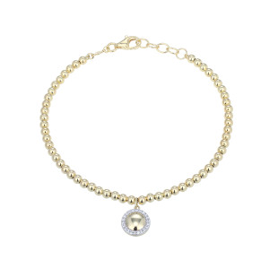 BB0268Y - Circle with Lab-Created Diamond Halo Beaded Bracelet