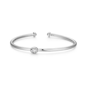 BB0259W - Asymmetrical Bezel-Set Lab-Created Diamond Flex Cuff