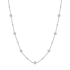 BN0218W - Bezel Station Lab-Created Diamond Beaded Bolo Necklace in Rhodium-Plated Sterling Silver