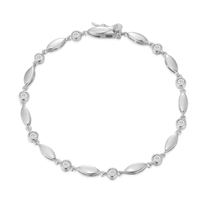 BB0236W - Marquise & Bezel Set Lab-Created Diamond Line Bracelet in Rhodium-Plated Sterling Silver