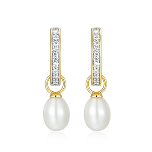 BE0233Y - Freshwater Pearl & Lab-Created Diamond Huggie Earrings in 14K Yellow Gold-Plated Sterling Silver