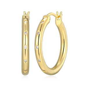 BE0197Y - Bold Bezel-Set Lab-Created Diamond Hoop Earrings in 14K Gold-Plated Sterling Silver