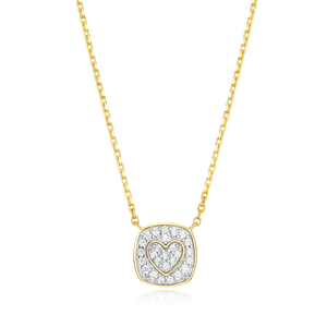 BN0014Y - Heart Emblem Cushion Necklace in 14K Yellow Gold-Plated Sterling Silver