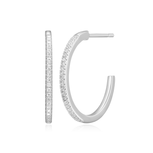 BE0086W - Large J-Hoop Stud Earrings in Rhodium-Plated Sterling Silver