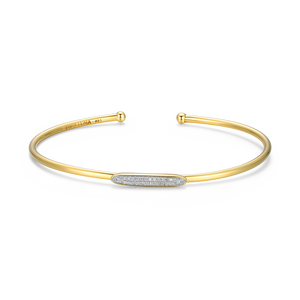 BB0166Y - Oval Accent Pave Flex Cuff Bracelet in 14K Yellow Gold-Plated Sterling Silver