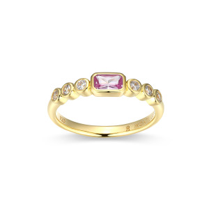 BR0253Y - Lab-Created Pink Sapphire & Lab-Created Diamond Ring