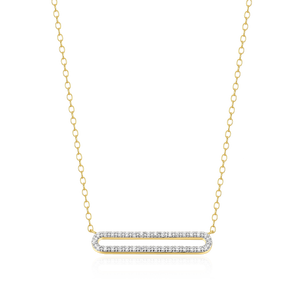 BN0093Y - Pave Paperclip Pendant Necklace in 14K Yellow Gold-Plated Sterling Silver