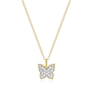 BN0035Y - Pave Butterfly Lab-Created Diamond Pendant Necklace in 14K Gold & Rhodium-Plated Sterling Silver