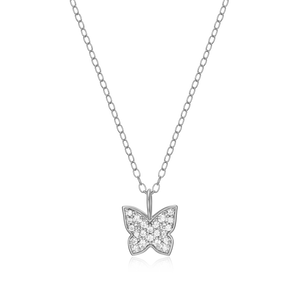 BN0035W - Pave Butterfly Lab-Created Diamond Pendant Necklace in Rhodium-Plated Sterling Silver