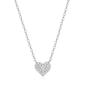 BN0006W - Pave Heart Necklace in Rhodium-Plated Sterling Silver