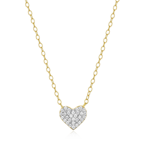 BN0006Y - Pave Heart Necklace in 14K Yellow Gold-Plated Sterling Silver