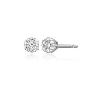 BE0071W - Petite Hex Cluster Lab-Created Diamond Stud Earrings in Rhodium-Plated Sterling Silver