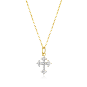 BN0021Y - Flory Cross Pendant Necklace in 14K Yellow Gold-Plated Sterling Silver