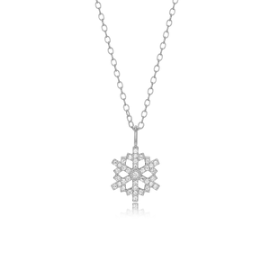 BN0043W - Snowflake Pendant Necklace in Rhodium-Plated Sterling Silver