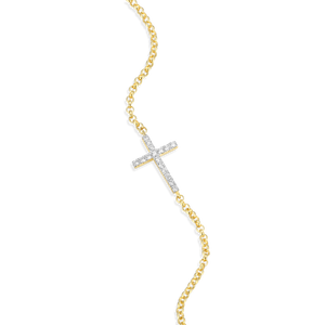 BB0023Y - Cross Pendant Bolo Bracelet in 14K Yellow Gold-Plated Sterling Silver