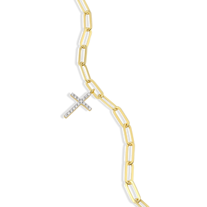 BB0170Y - Cross Pendant Lab-Created Diamond Paperclip Bracelet in 14K Gold & Rhodium-Plated Sterling Silver