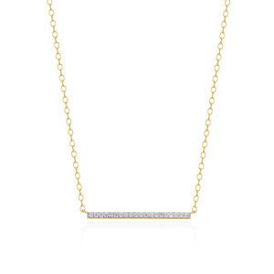 BN0095Y - Pave Bar Necklace in 14K Yellow Gold-Plated Sterling Silver
