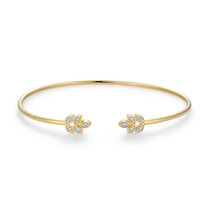 BB0187Y - Marquis Flower Lab-Created Diamond Flex Cuff Bracelet in 14K Gold & Rhodium-Plated Sterling Silver