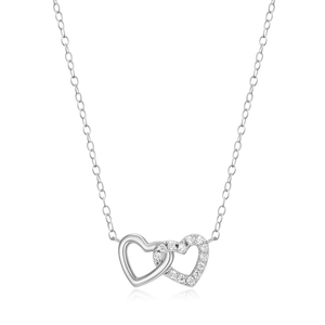BN0010W - Open Twin Heart Necklace in Rhodium-Plated Sterling Silver