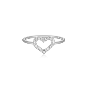 BR0011W - Open Heart Stackable Ring in Rhodium-Plated Sterling Silver