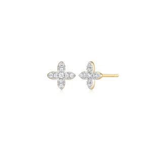 BE0065Y - Four Leaf Flower Stud Earrings in 14K Yellow Gold-Plated Sterling Silver