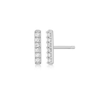 BE0083W - Bar Stud Earrings in Rhodium-Plated Sterling Silver