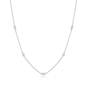 BN0103W - Bezel-Set Lab-Created Diamond Station Necklace in Rhodium-Plated Sterling Silver