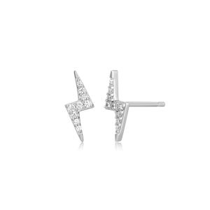 BE0044W - Lightning Stud Earrings in Rhodium-Plated Sterling Silver