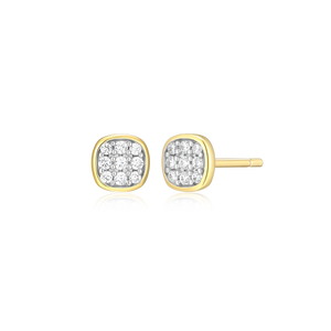 BE0080Y - Cushion Pave Stud Earrings in 14K Yellow Gold-Plated Sterling Silver