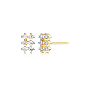 BE0055Y - Grid Stud Earrings in 14K Yellow Gold-Plated Sterling Silver