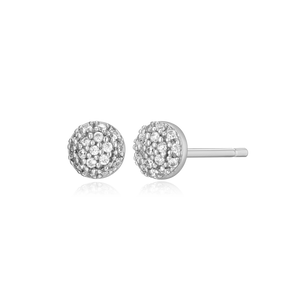 BE0075W - Round Cluster Stud Earrings in Rhodium-Plated Sterling Silver