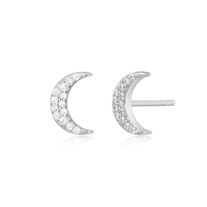 BE0042W - Crescent Stud Earrings in Rhodium-Plated Sterling Silver