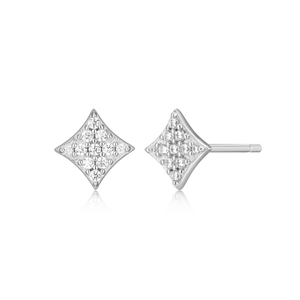 BE0063W - Star Pave Stud Earrings in Rhodium-Plated Sterling Silver