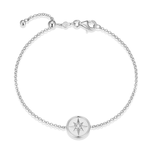 BB0213W - North Star Medallion Lab-Created Diamond Bolo Bracelet in Rhodium-Plated Sterling Silver