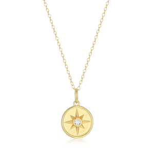 BN0213Y - North Star Medallion Lab-Created Diamond Pendant Necklace in 14K Yellow Gold-Plated Sterling Silver