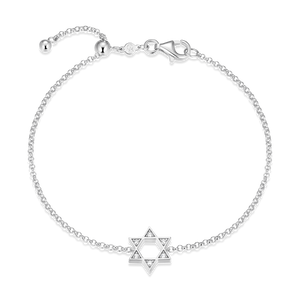 BB0211W - Star of David Lab-Created Diamond Bolo Bracelet in Rhodium-Plated Sterling Silver