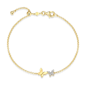BB0185Y - Twin Butterfly Lab-Created Diamond Bolo Bracelet in 14K Gold & Rhodium-Plated Sterling Silver